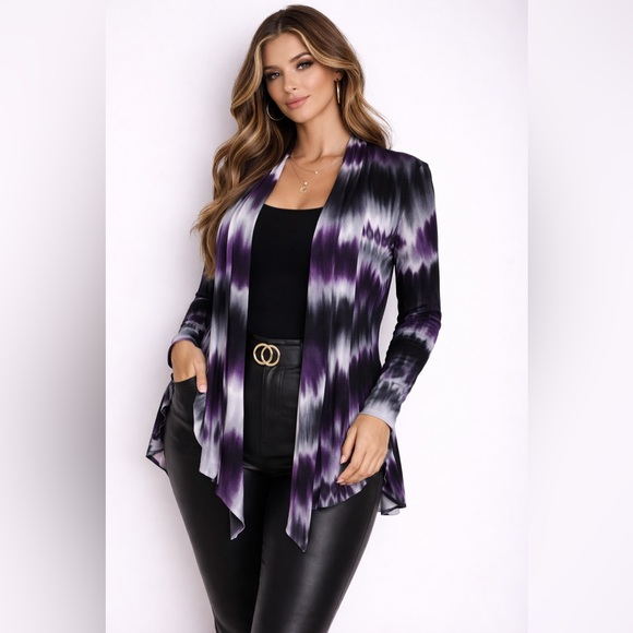 Frank Lyman Design Sweaters - Frank Lyman Design Purple Tie-Dye Open Front Cardigan